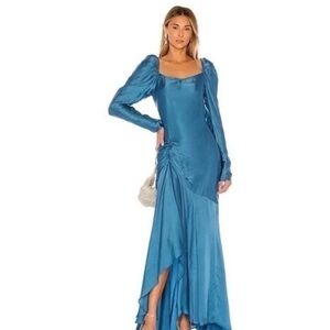 Rococo Sand x Revolve Puffy Long Sleeves Turquoise Maxi Poppy Dress Size Small